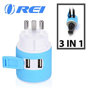 OREI Denmark Travel Plug Adapter - Dual USB - Surge Protection - Type K