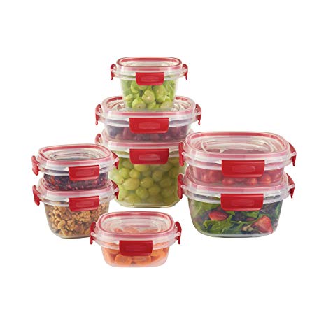 Rubbermaid Easy Find Lids Tabs Food Storage Container, 16-Piece Set, Clear with Red Tabs