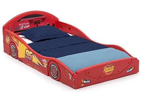 Disney Pixar Cars Lightning McQueen Race Car Sleep and Play Toddler Bed with Attached Guardrails by Delta Children