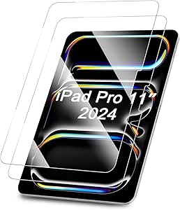 Fintie Protector de Pantalla para iPad Pro 11 pulgadas 2024 (M4) 2 Piezas de Cristal Vidrio Templado – Sin Burbujas/Antiarañazos / 9H Dureza/Protectores de pantalla Transparente