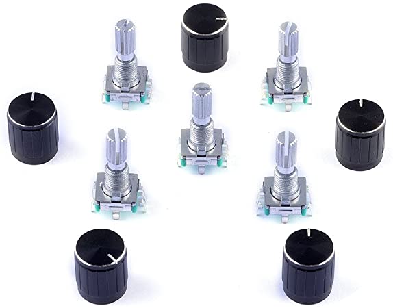 Cylewet 5Pcs 360 Degree Rotary Encoder Code Switch Digital Potentiometer with Push Button 5 Pins and Knob Cap for Arduino (Pack of 5) CLT1100