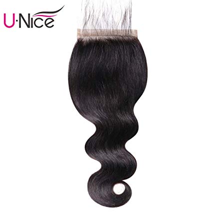 UNice Hair Brazilian Body Wave 5x5 Lace Closure Free Part with Baby Hair, 100% Unprocessed Human Virgin Hair Natural Color (12'' Closure)
