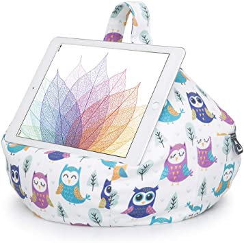 iBeani iPad Pillow & Tablet Cushion Stand - Securely Holds Any Size Tablet, eReader or Book Upto 12.9 inches, Hands Free Comfort at Any Angle on Any Surface - Owls