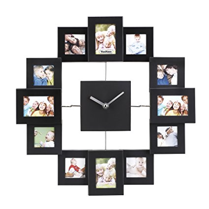 VonHaus Black Photo Frame Clock - Holds 12 Photos