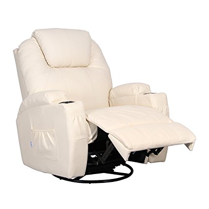 360 Degree Swivel Massage Recliner Home Office Ergonomic Lounge Heated Chair W/Control (Cream)