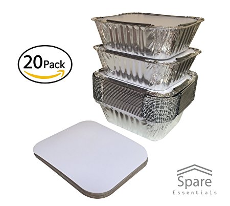 20 PACK - Small Aluminum Foil Pan Containers with Lids Take Out Pans Food Containers Disposable Easy Pack From Spare – 1Lb Capacity 5.5" x 4.5" x 1.9" – SMALL Size