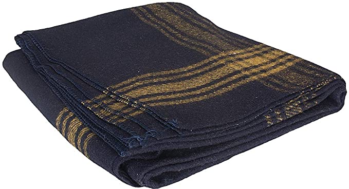 Fox Outdoor Mustard-Striped Navy Wool Blanket