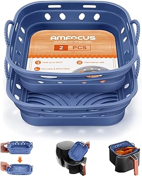 Silicone Air Fryer Liners - 2 Pack Square Air Fryer Basket Reusable Parchment Paper, Perfect 5-8 QT AirFryer Liners, Non-stick Baking Tray for Air Fryer, Must-have Kitchen Gadgets Oven Accessories