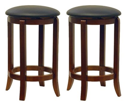 Winsome Wood 24-Inch Set of Two Black PVC Seat Bar Stools, Walnut