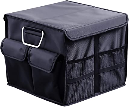 KLEVERISE Trunk Organizer Cargo Organizer Waterproof Trunk Storage Foldable Cover Suitable for Trucks Vans Cars SUV MPV, Multi-Compartment Collapsible Box with Aluminum Alloy Handle
