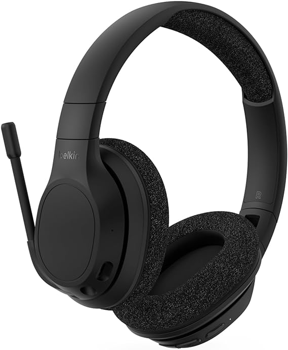 Belkin SoundForm Adapt Wireless Over-Ear Headset, Headphones for Work, Play, Gaming, & Travel with Built-in Boom Microphone - Compatible with iPhone, iPad, Galaxy, and More - Black