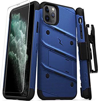 ZIZO Bolt Series iPhone 11 Pro Max Case - Heavy-Duty Military-Grade Drop Protection w/Kickstand Included Belt Clip Holster Tempered Glass Lanyard - Blue