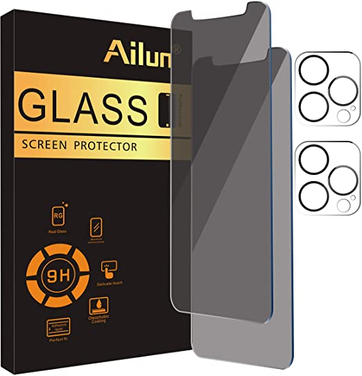 Ailun 2Pack Privacy Screen Protector Compatible for iPhone 12 Pro[6.1 inch]   2 Pack Camera Lens Protector,Tempered Glass Film,[9H Hardness] - HD