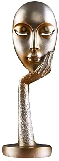 Creative and Abstract Woman Face Statues,Sculpture Desktop Decor, Lady Face Meditator Abstract Art Sculpture Office Craft Ornament Home Decoration, Golden 12x37cm