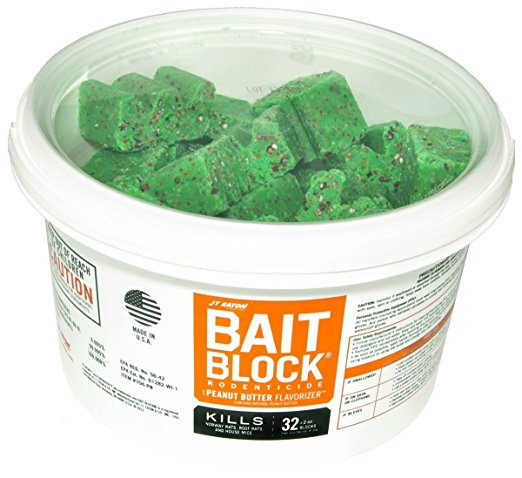 JT Eaton 704-PN Bait Block Rodenticide Anticoagulant Bait, Peanut Butter Flavor, For Mice and Rats (Pail of 32)