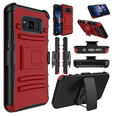 Galaxy S8 Active Case, Elegant Choise Heavy Duty Holster Dual Layer Shockproof [Kickstand] Rugged Armor Defender Case Cover with Swivel Belt Clip for Samsung Galaxy S8 Active (Red/Black)