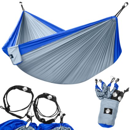 Legit Camping - Double Hammock - Lightweight Parachute Portable Hammocks for Hiking , Travel , Backpacking , Beach , Yard . Gear Includes Nylon Straps & Steel Carabiners