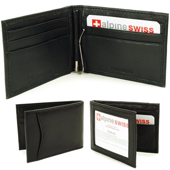 Alpine Swiss Mens Genuine Leather Spring Loaded Bifold Money Clip Wallet