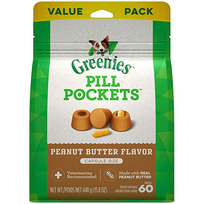 GREENIES Pill Pockets Natural Dog Treats, Capsule Size, Peanut Butter Flavor