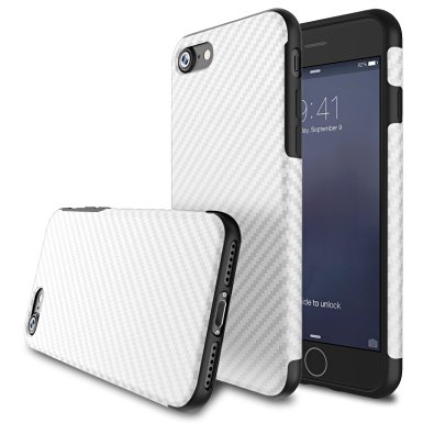 iPhone 7 Case, BASSTOP Carbon Fiber Hybrid Rubberized Super-Slim Anti-Slip Grip Full Body Protector Cover Premium Flexible Soft TPU Case or Apple iPhone 7 / 7 Plus (White 4.7")