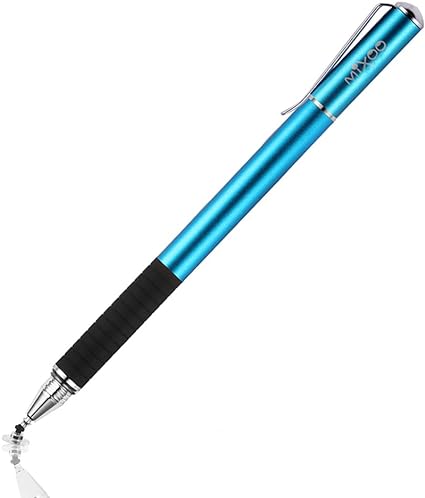 Mixoo 2-in-1 High Precision Stylus (Disc & Fiber Tips 2 in 1 Series), Extra with 3 Replaceable Tips, Compatible with Capacitive Touch Screen Devices (Blue)