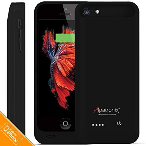 iPhone 5C / SE Battery Case, Alpatronix BX120plus 2400mAh Protective External Rechargeable Portable Charging Case for iPhone SE, 5C, 5S, 5 Juice Bank Power Pack [MFi Certified, iOS 10 ] - Black
