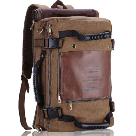 DAOTS Canvas Casual Backpack Vintage Rucksack Daypack for Men Travel Climbing Camping Hiking Brown