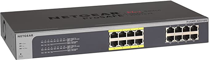 NETGEAR 16-Port PoE Gigabit Ethernet Plus Switch (JGS516PE) - with 8 x PoE @ 85W, Desktop/Rackmount, and ProSAFE Limited Lifetime Protection