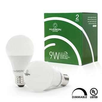 Hudson Lighting Dimmable LED Light Bulbs 2 Pack - 60 Watt Equivalent - A19 - 800 Lumens - Cool White 5000k - 9 Watt - Premium LED Bulb for home or business - Indoor and Outdoor