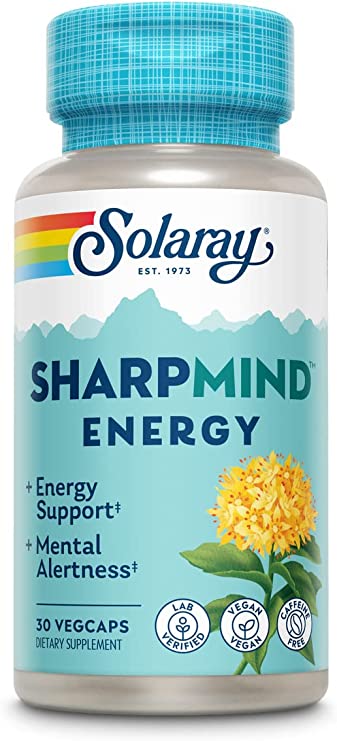 Solaray SharpMind Energy, Energy Support and Mental Alertness Nootropic Supplement for Focus, Memory, Men, Women, Each Caffeine Free Pill, Vegan, 60 Day Money Guarantee, 30 Serv 30 VegCap Pills