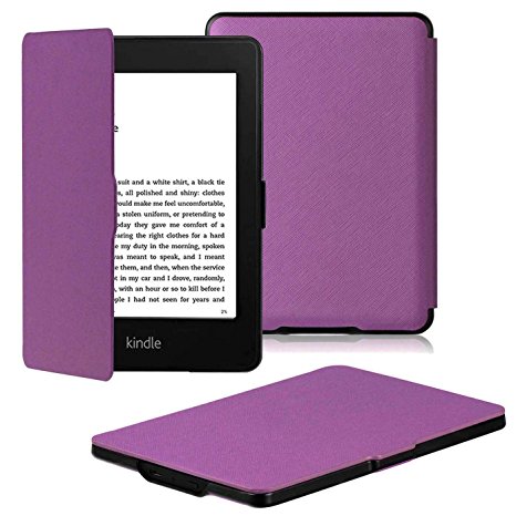 OMOTON Kindle Paperwhite Case Cover - The Thinnest and Lightest PU Leather Smart Cover for All-New Kindle Paperwhite (Fits All versions: 2012, 2013, 2014 and 2015 All-new 300 PPI Versions), Purple