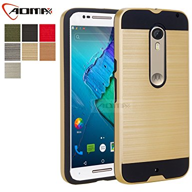 Moto X Style Case, Moto X Pure Edition Case, Aomax@ Anti-Shock Brushed Metal Texture , TPU & PC Dual Layer Hybrid Non-slip Protective Case For Moto X Pure Edition & Moto X Style (VLS Armor Gold)