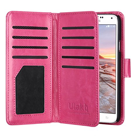 Galaxy S5 Case, ULAK Sumsung S5 Wallet Case, Fashion PU Leather Magnet Wallet Flip Case Cover with Built-in Credit Card/ID Card Slots for Samsung Galaxy S5 SV Galaxy S V i9600- Hot Pink