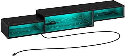 Rolanstar Floating TV Stand with Power Outlet & LED Light, 59" Wall Mounted Entertainment Center with Storage, Media Console Shelf for Living Room, Bedroom, Under TV Shelf, Black