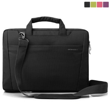 BRINCH Nylon Lightweight Durable Laptop Shoulder Case Carrying Messenger Bag Briefcase For 13 - 14 Inch Laptop  Notebook  MacBook  Chromebook Computers with Shoulder Strap and Pockets - Black