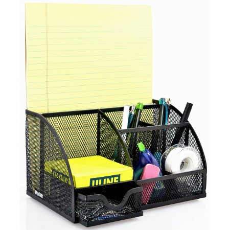 MyGift Multipurpose Black Metal Mesh 6 Compartment Desk Organizer Office Supply Caddy