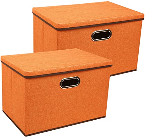 Large Storage Box,Zonyon 17.7’’ Sturdy&Strong Collapsible Fabric Storage Bin Container Bakset Home Cube Organizer with Removable Lid for Bedroom,Closet,Shelves,Office,Orange,2 Packs