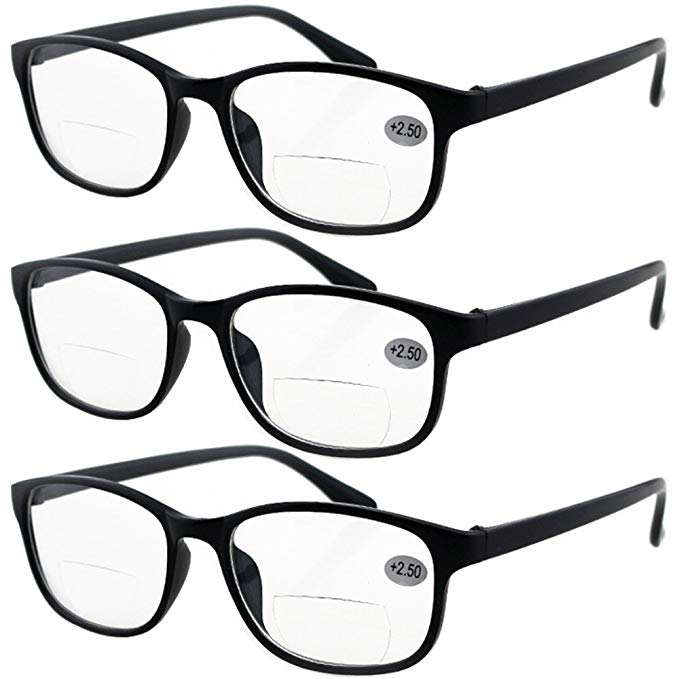 Lasree 3 PRS  2.00 Classic Style Bifocals Reading Glasses Mens Womens Spectacles Frames Readers Office Home Eyeglasses