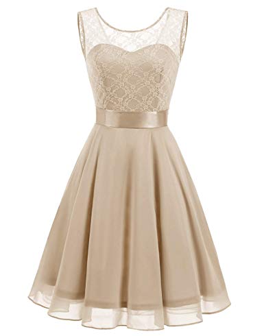 BeryLove Women's Short Floral Lace Bridesmaid Dress A-line Swing Party Dress