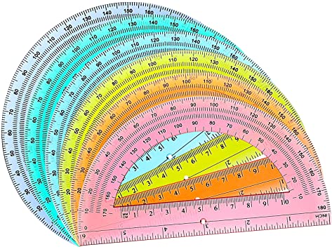 Math Protractors Clear Rainbow Plastic Protractors 180 Degrees 6 Inch Translucent Colorful Protractors for Geometry, Angle Measurement, Kids Students School Supplies (6 Pieces) (6)