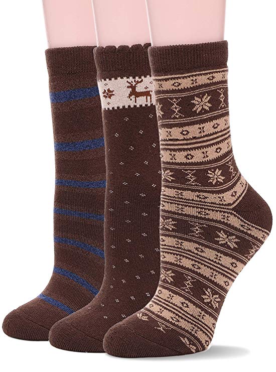 EBMORE Womens Thick Cotton Socks Soft Warm Crew Winter Cold Weather Socks 3 Pack