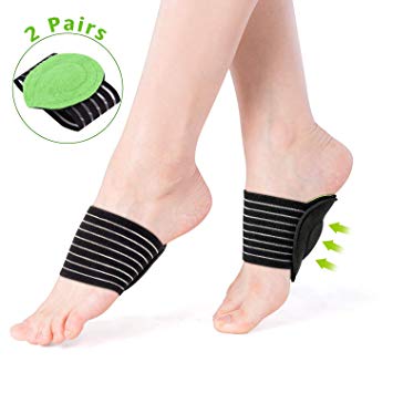 Qisiewell Foot Arch Supports - Cushioned Compression Sleeves - Helps Plantar Fasciitis Flat Feet Fallen Arches Achy Feet - Men and Women (2 Pair Value Pack)