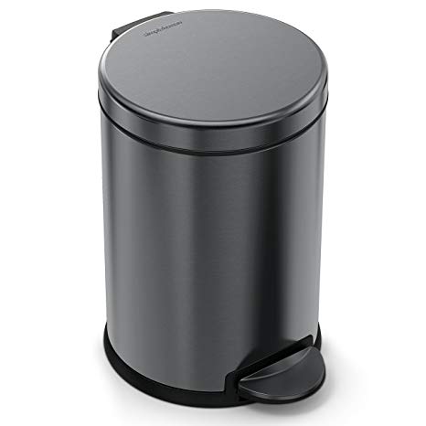 simplehuman 4.5 Liter / 1.2 Gallon Compact Stainless Steel Round Bathroom Trash Can, Black Stainless Steel