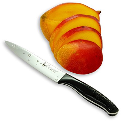 Utility Knife Kitchen 5"- (Full Tang) - High Carbon German Steel X50CRMOV15 - Non Slip Handle (High Impact ABS) - Small Blade for Peeling Carving & Cutting (Grapefruit, Tomato, Kiwi..)