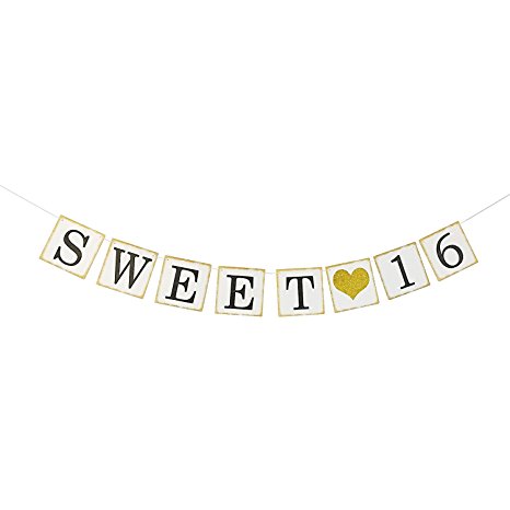 Sweet 16 Birthday Banner Gold Glitter – Sweet Sixteen Decorations, Party Favors, Supplies, Gifts, Themes and Ideas - Vintage Happy Birthday Decorations