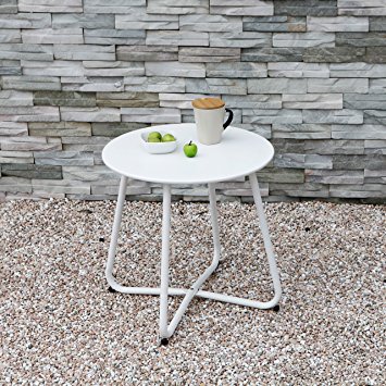 Grand Patio Steel Patio Coffee Table, Weather Resistant Outdoor Side Table, Small Round End Tables, White