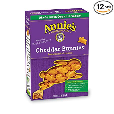 Annie's Cheddar Bunnies, Baked Snack Crackers, 7.5 oz (Pack of 12)