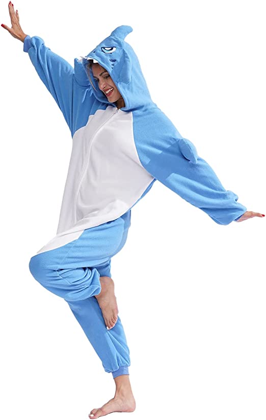 vavalad Adult Shark Pajamas Adult Cosplay Costume Shark One Piece Animal Pajamas Homewear Sleepwear For Women Men