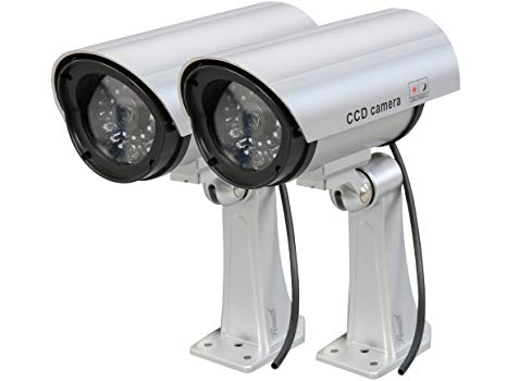 Rosewill Fake Security Surveillance CCTV Dummy Camera (2-PK), with LED Light & Warning Security Alert Sticker