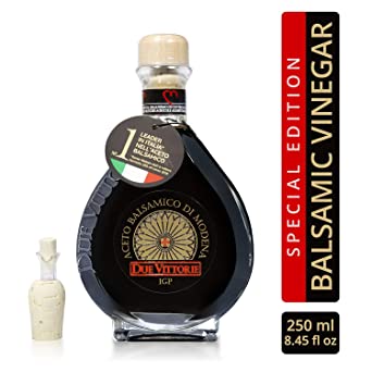 Due Vittorie Oro Gold Balsamic Vinegar of Modena in Glass Decanter - 8.45 fl oz 250ml with Cork Pourer - Special Edition